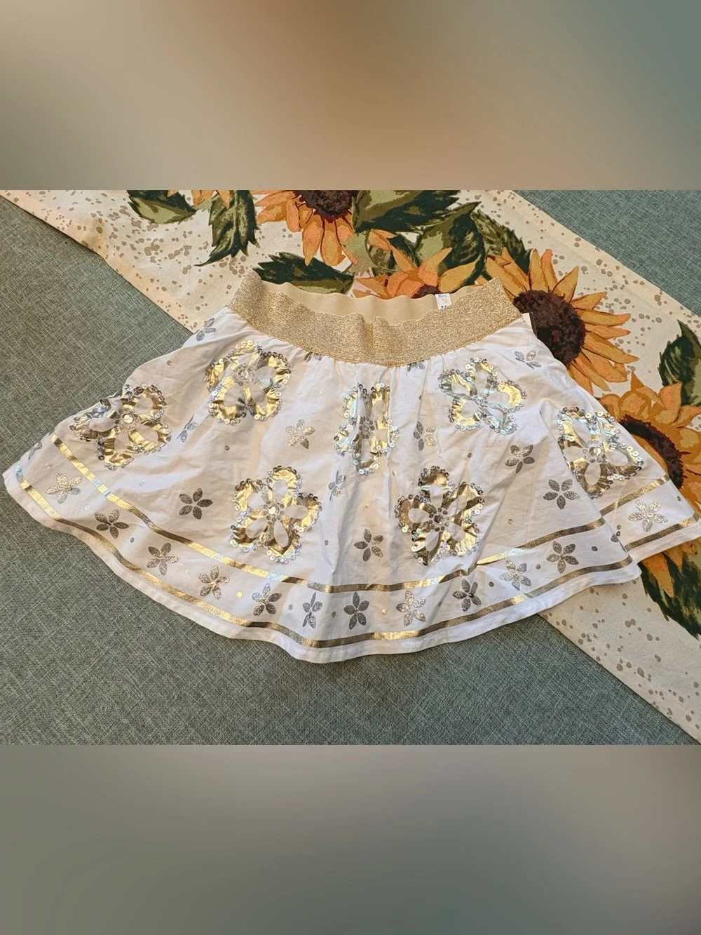 NWT Justice White Gold Sequin Floral Skirt Girls Tween
